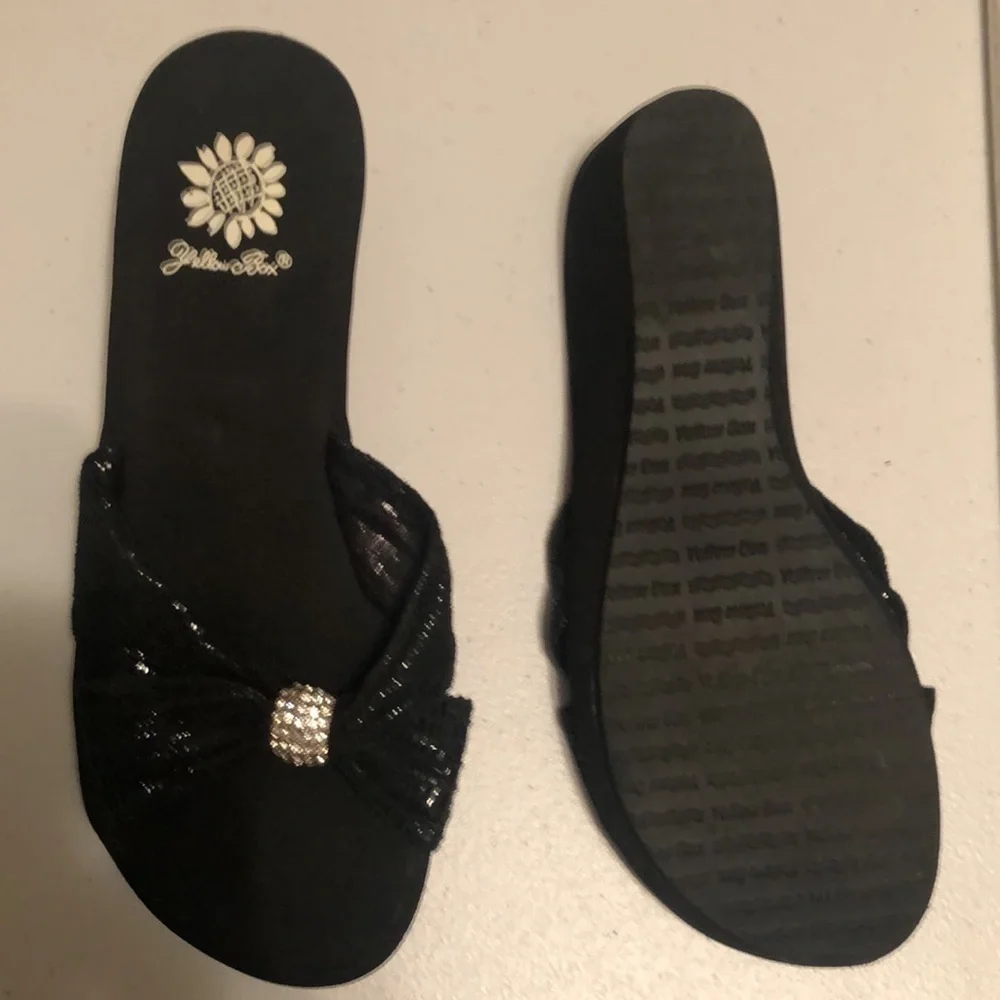 Yellow box wedge sandals with rhinestone . Sz 6 1/2-7